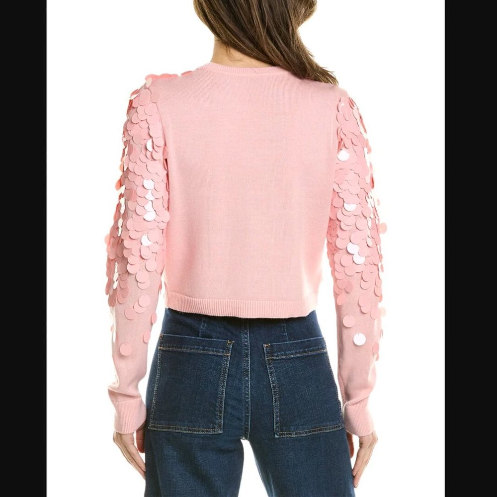 Alice + Olivia Delfina Cropped Wool Pailette Sweater - Picture 2 of 6